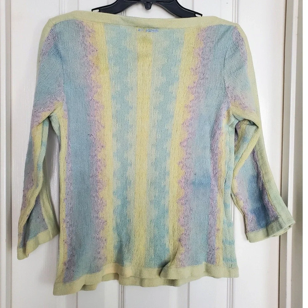 St John Sweater Pastel Multi Color Santana Knit Boat Neck 3/4 Sleeve Vintage M